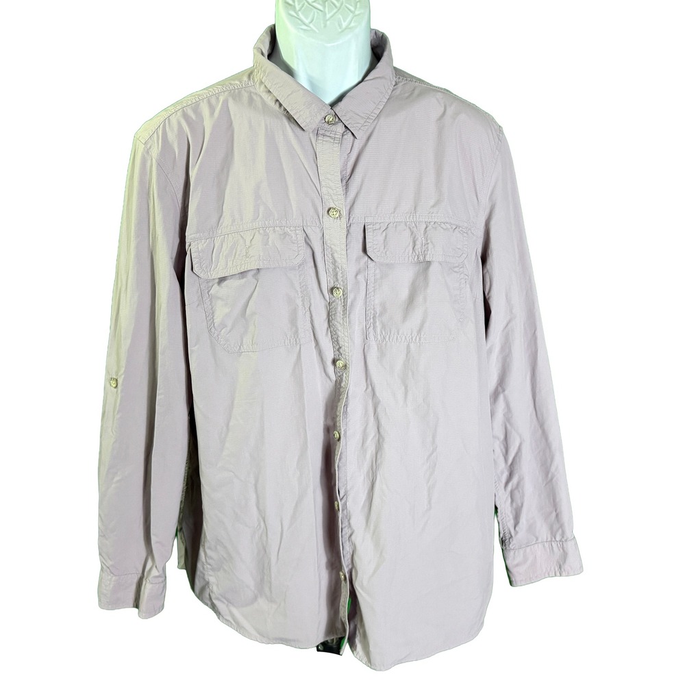 Eddie Bauer Button Down Shirt Womens XL Purple Ripstop Roll Tab Hiking